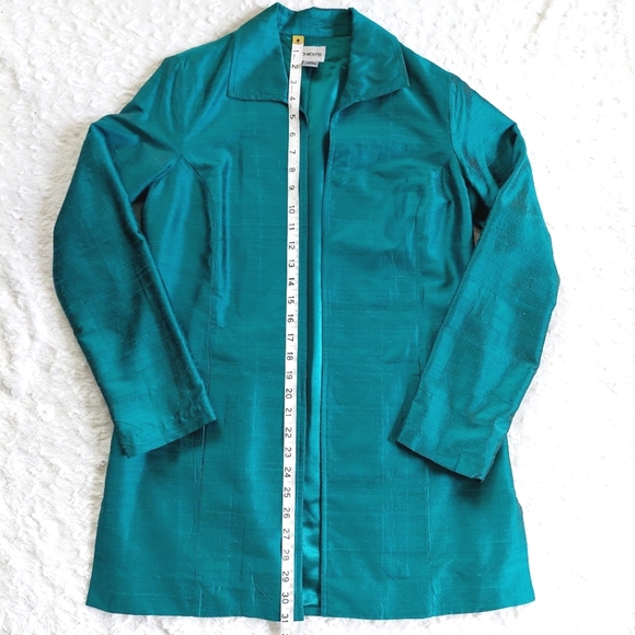 Chico's 100% Silk Teal Turquoise Jacket Topper - Size 4 (Chico's Size 0) - Picture 6 of 7